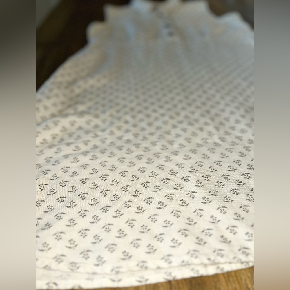 BOHEMIA Sleeveless Cream and gray Patterned Dress Button up collard Retro Linen - Picture 5 of 13